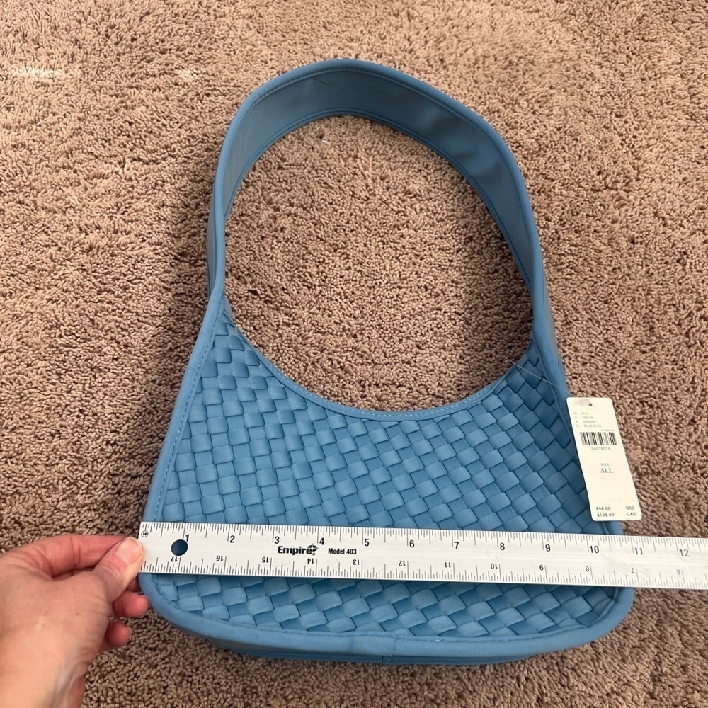 NWT new Anthropologie woven neoprene shoulder bag zip blue nylon purse - Picture 10 of 17